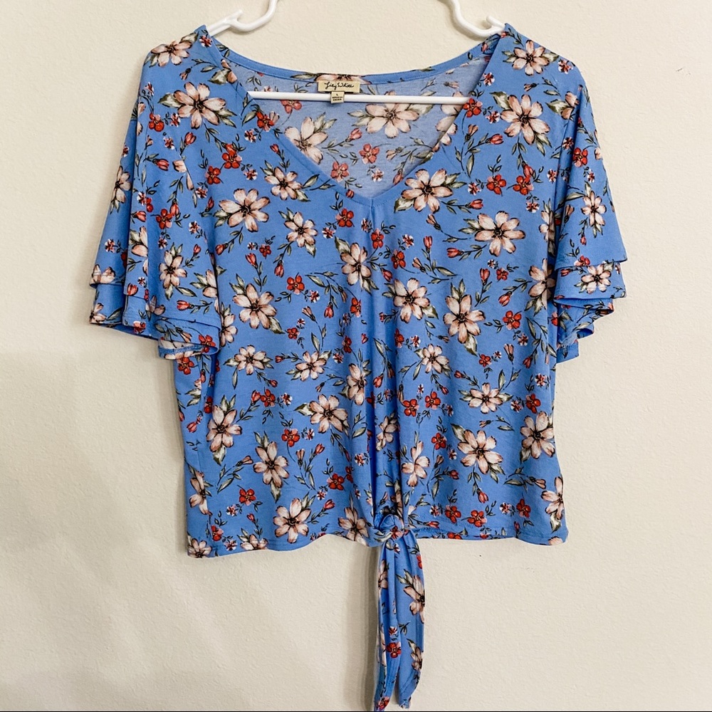 Lily White Crop Floral Blouse With Tie